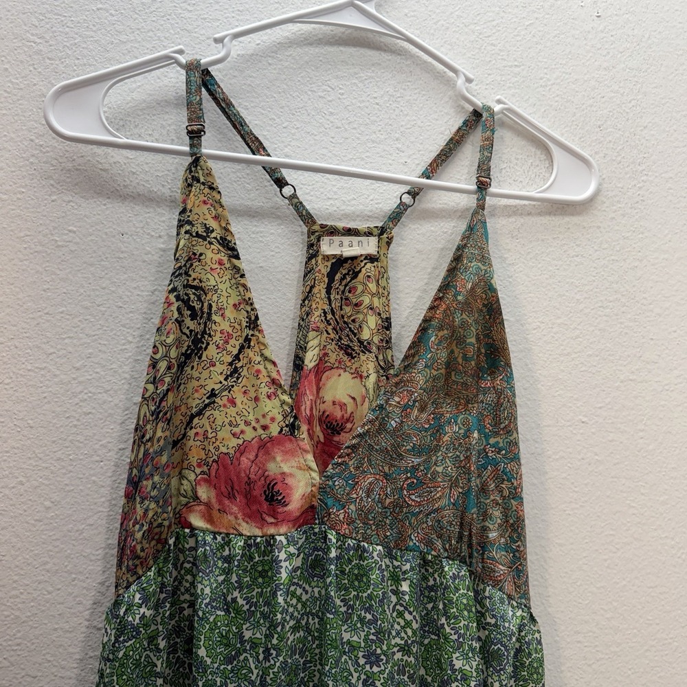 Y2k Paani Babydoll Patchwork Mini Dress Indie Festival Sundress Sz M Tiered Boho - Picture 2 of 11